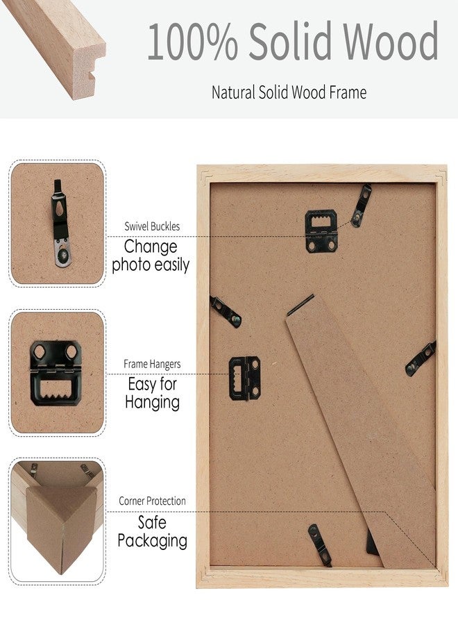 GiftMust 8x10 Set of 4 Solid Wood Picture Frame, Natural Wood Photo Frame with Double mats, Display 5x7 or 6x8 with paper mat, 8 by 10 without mat, Oak Wood Grain Picture Frame - Image 5